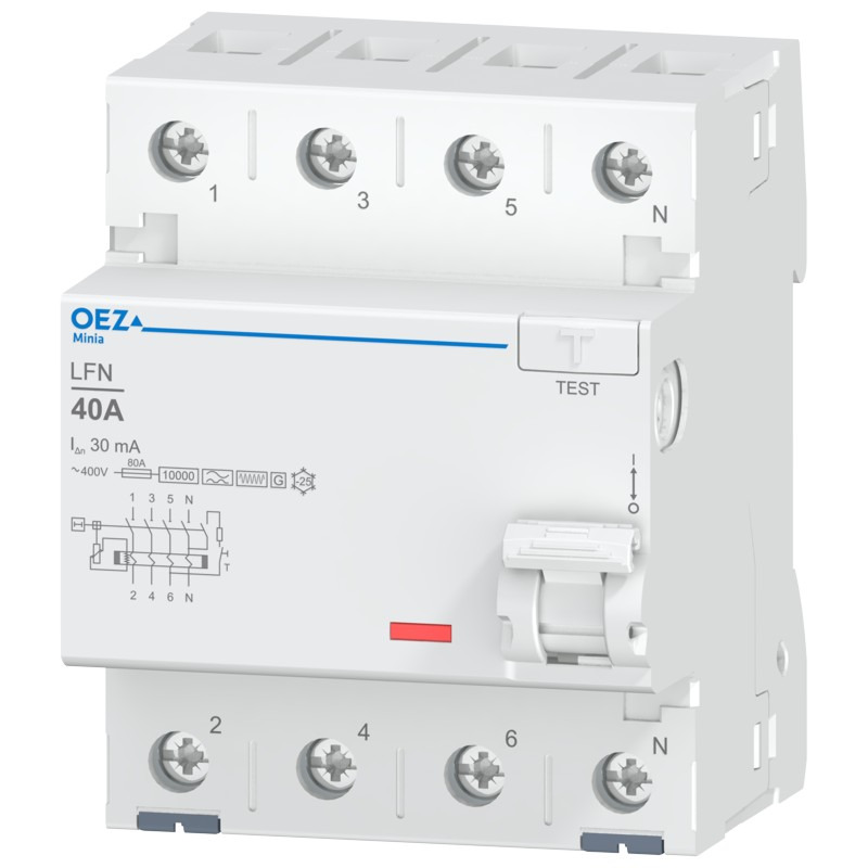 Chránič čtyřpólový OEZ:46416 LFN-40-4-030F-G, In 40 A, Ue AC 230/400 V, Idn 30 mA, 4pól, Inc 10 kA