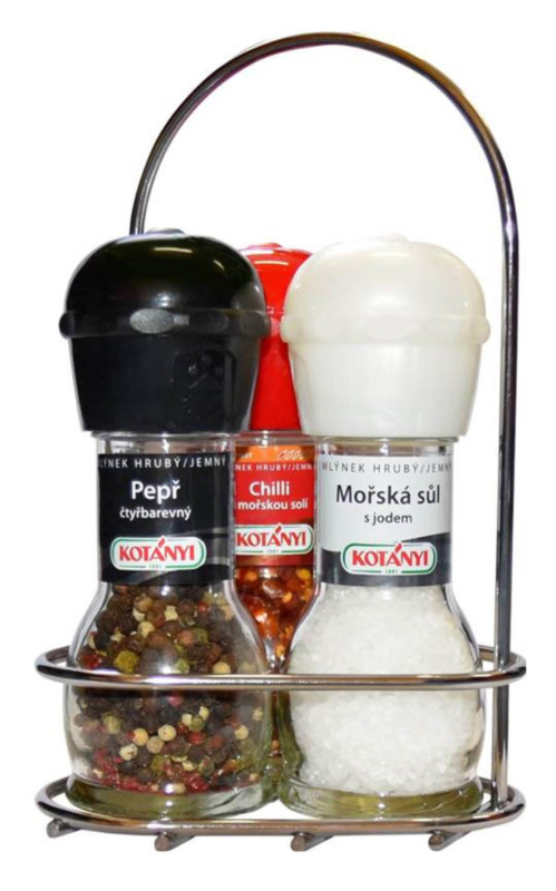 Mlýnek Kotányi - ve stojánku, pepř 4barevný, mořská sůl, chilli, 162 g