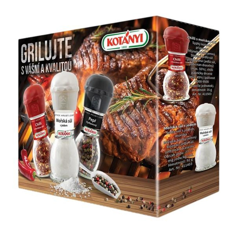 Kotányi Krabička se 3 mlýnky (pepř, sůl, chilli)
