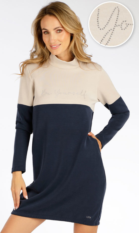 Dámské šaty s dlouhým rukávem 7f079 tmavě modrá litex l