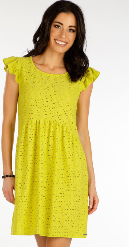 Dámské šaty LITEX bez rukávu s volánky žluté Barva: žlutozelená, Velikost: S