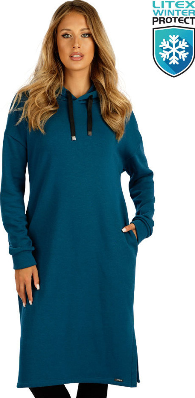 Dámské mikinové šaty LITEX s kapucí modré Barva: tm. petrol, Velikost: L