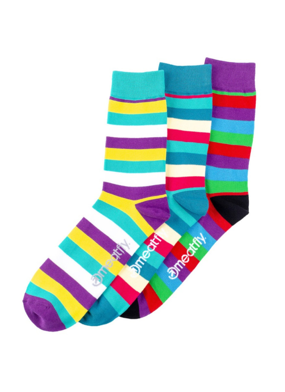 Meatfly ponožky Dark Small Stripe socks Triple Pack | Mnohobarevná | Velikost L/XL