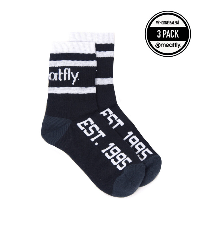 Meatfly ponožky Basic Long Socks - Triple pack A – Black | Černá | Velikost M