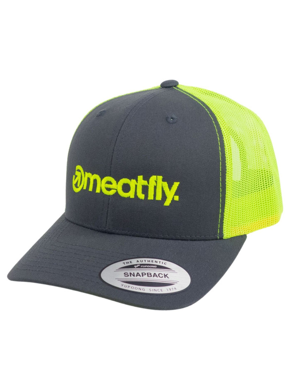 Meatfly kšiltovka MF Logo Trucker Charcoal/Neon Green | Šedá | Velikost One Size