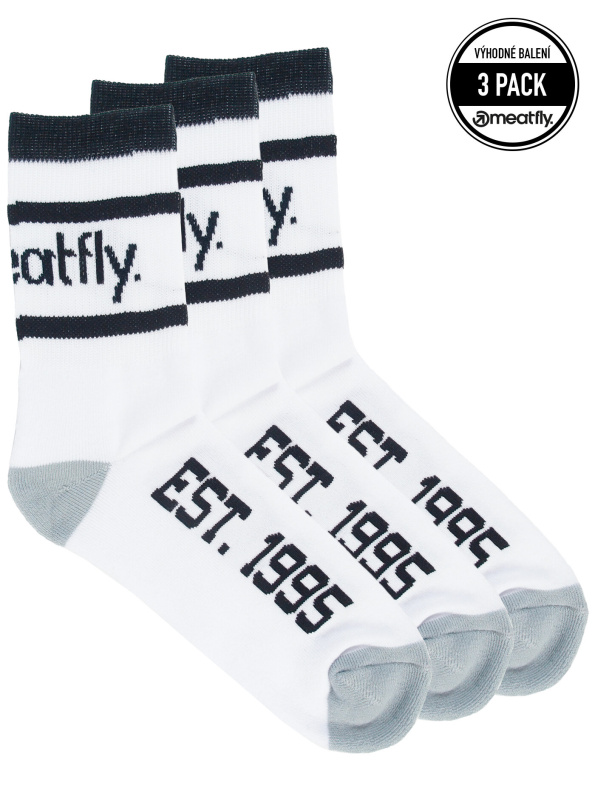 Meatfly ponožky Long Triple Pack White | Bílá | Velikost S