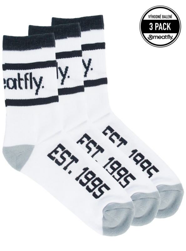 Meatfly ponožky Long Triple Pack White | Bílá | Velikost L