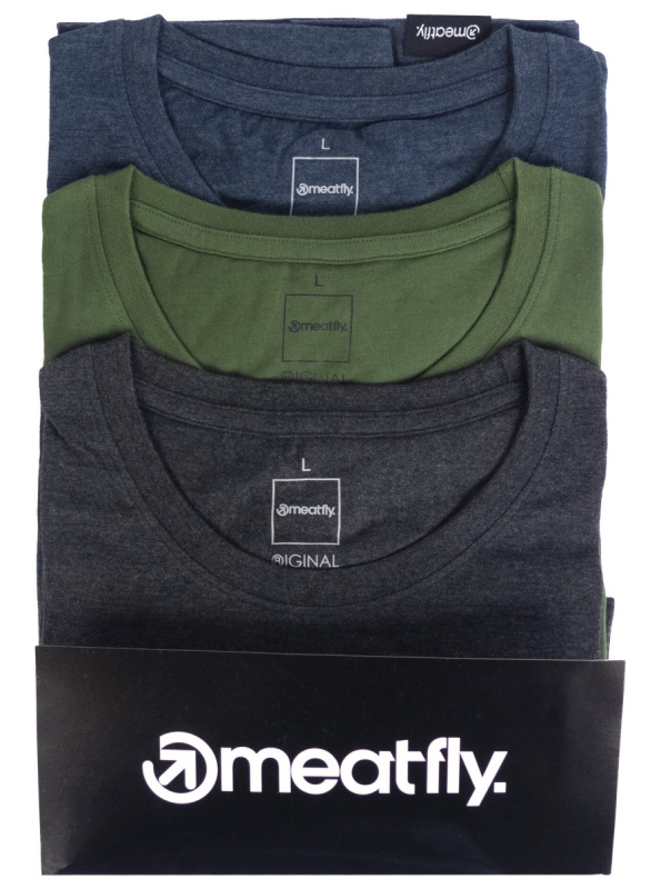 Meatfly balení pánských triček Basic Multipack Charcoal Heather/Olive/Navy Heather | Šedá | Velikost L
