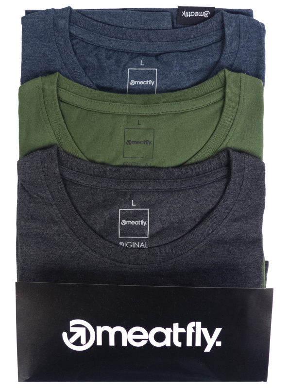Meatfly balení pánských triček Basic Multipack Charcoal Heather/Olive/Navy Heather | Šedá | Velikost XL