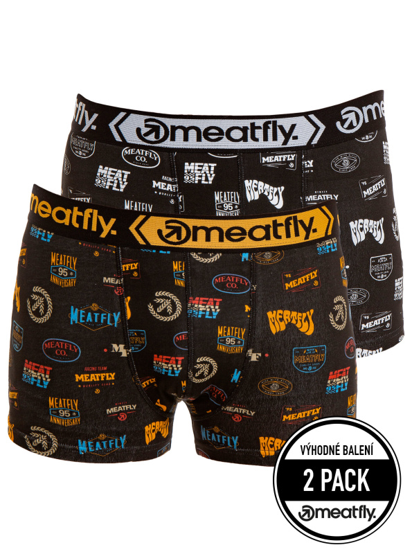 Meatfly pánské boxerky Balboa Boxershorts Double Pack Badges | Černá | Velikost S