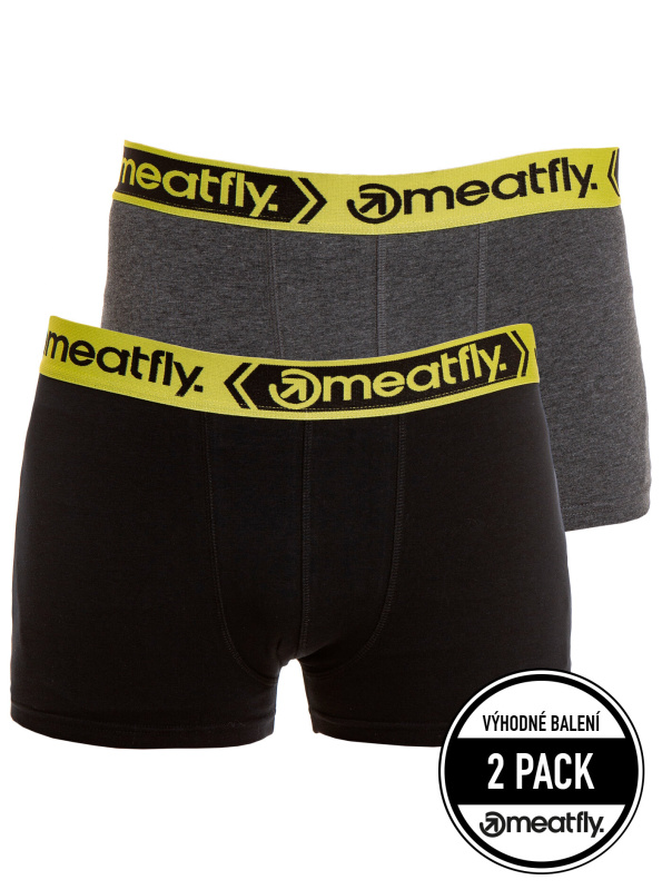 Meatfly pánské boxerky Balboa Boxershorts Double Pack Grey Heather/Black | Černá | Velikost XXL