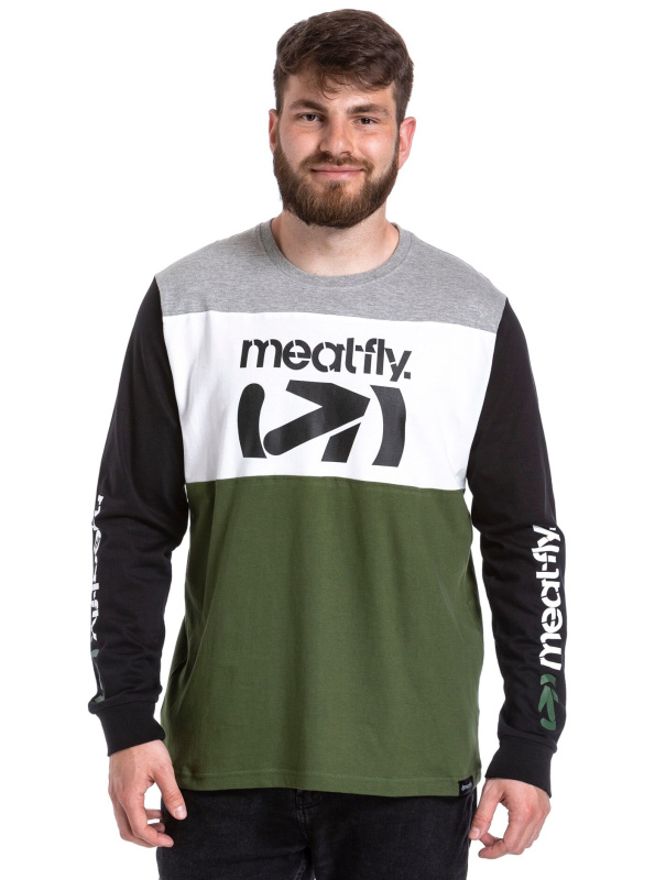 Meatfly pánské tričko s dlouhým rukávem Judgement Olive / White / Grey Heather | Zelená | Velikost XXL