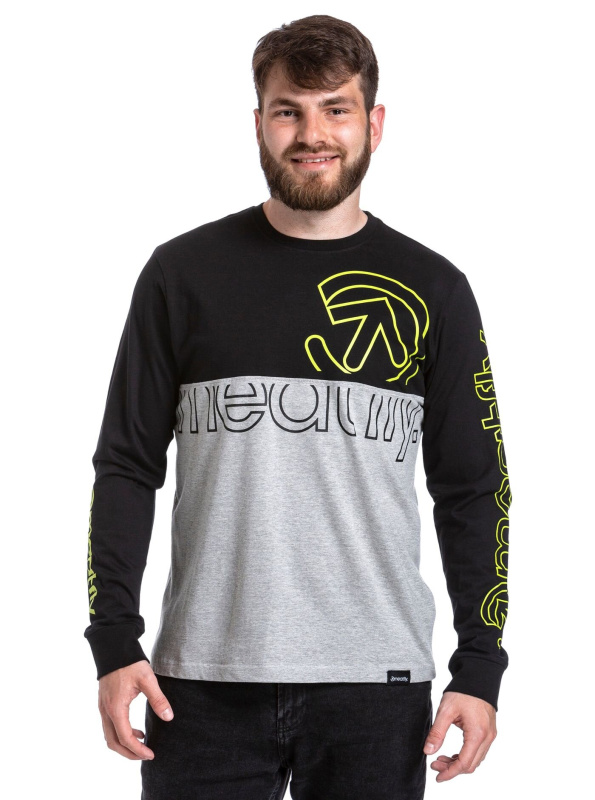 Meatfly pánské tričko s dlouhým rukávem Judgement Lime Logo / Black / Grey Heather | Zelená | Velikost XL