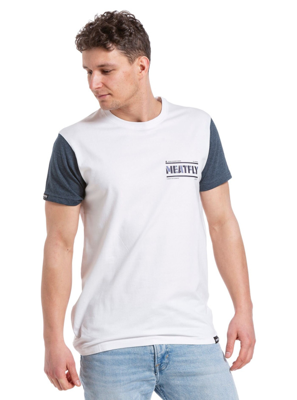 Meatfly pánské tričko Pitstop White/Navy Heather | Bílá | Velikost XXL