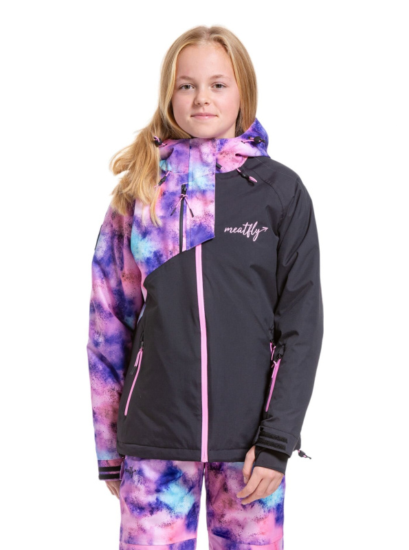 Meatfly dětská SNB & SKI bunda Deliah Peach Aquarel/Black | Růžová | Velikost 158