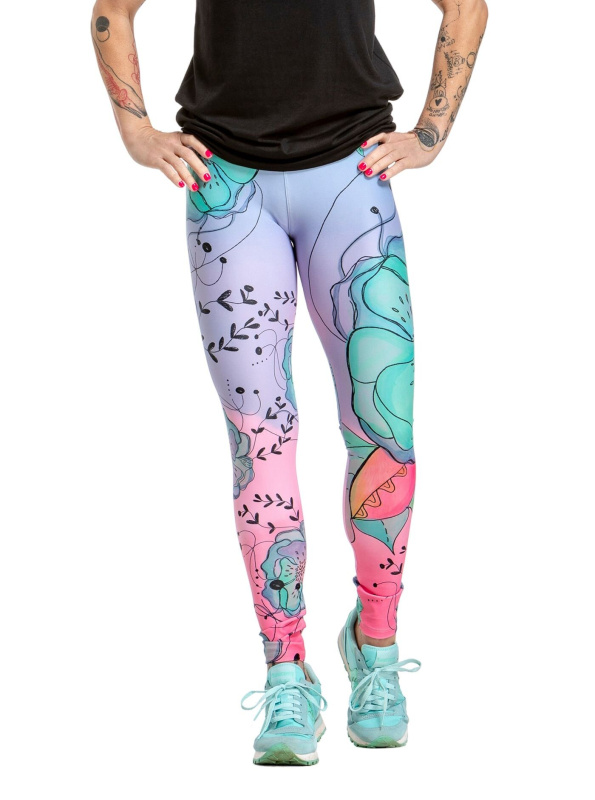 Pura vida dámské legíny Xaya Mint Flowers | Modrá | Velikost M/L