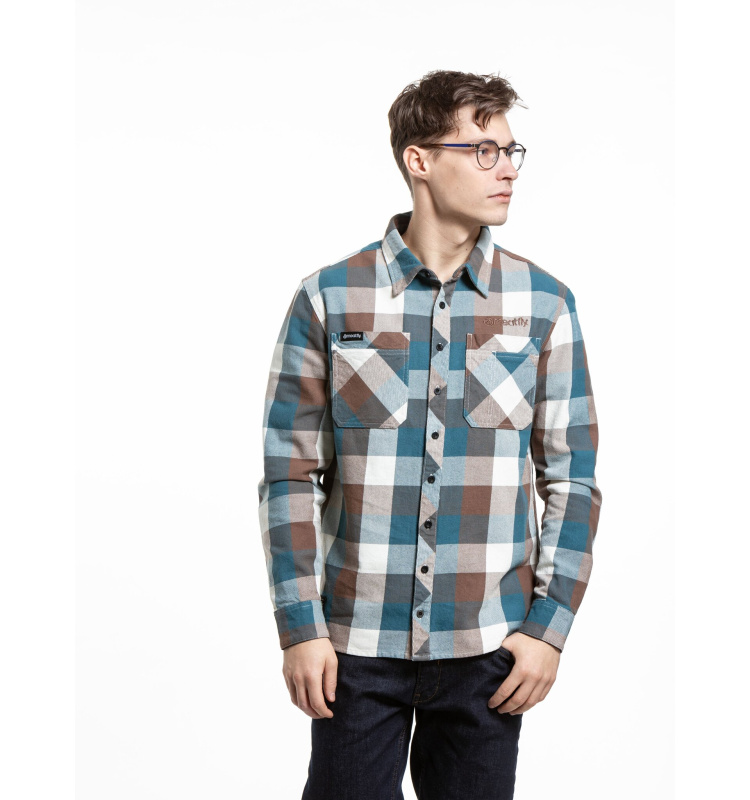 Meatfly pánská košile Hunt 2.0 Premium Blue/Brown | Modrá | Velikost XL | 100% bavlna