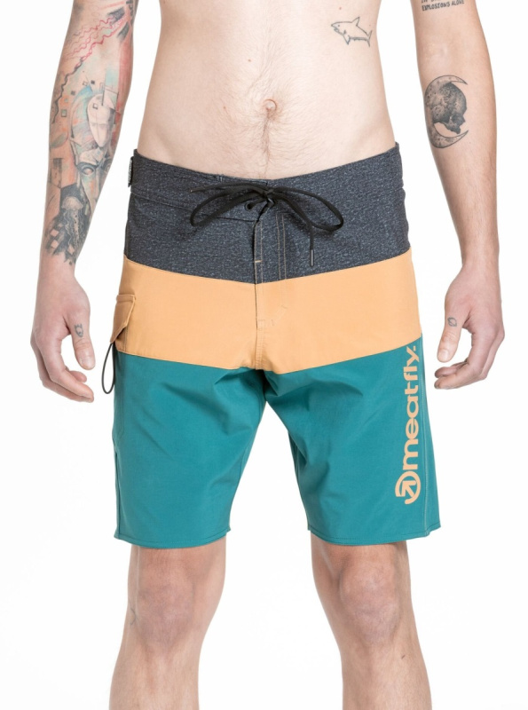 Meatfly pánské plavky Mitch Boardshorts 21" Snake Green / Camel | Zelená | Velikost M