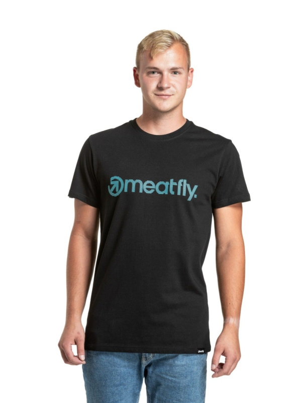 Meatfly pánské tričko Striped Logo Black | Černá | Velikost XXL | 100% bavlna