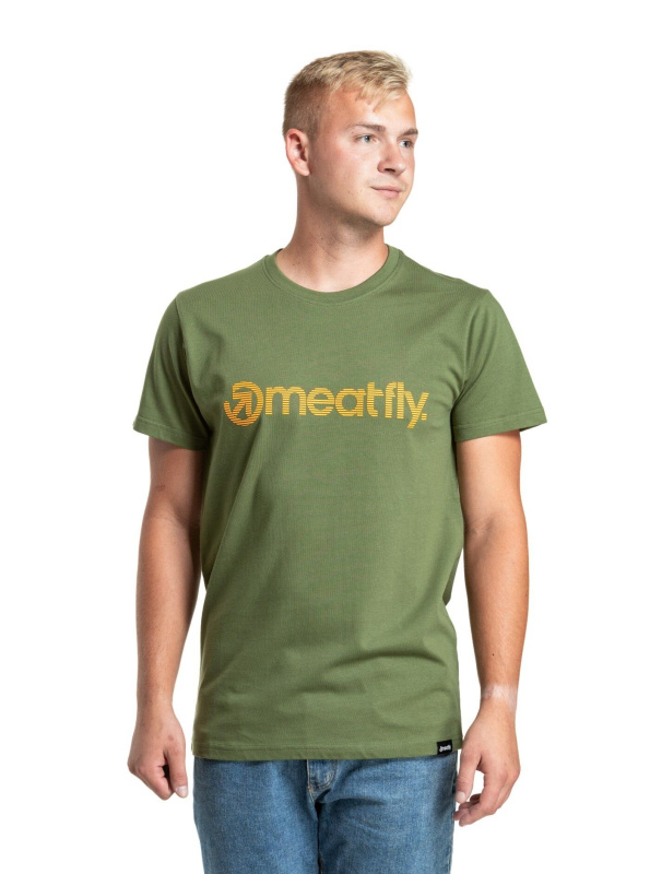 Meatfly pánské tričko Striped Logo Olive | Zelená | Velikost XXXL | 100% bavlna
