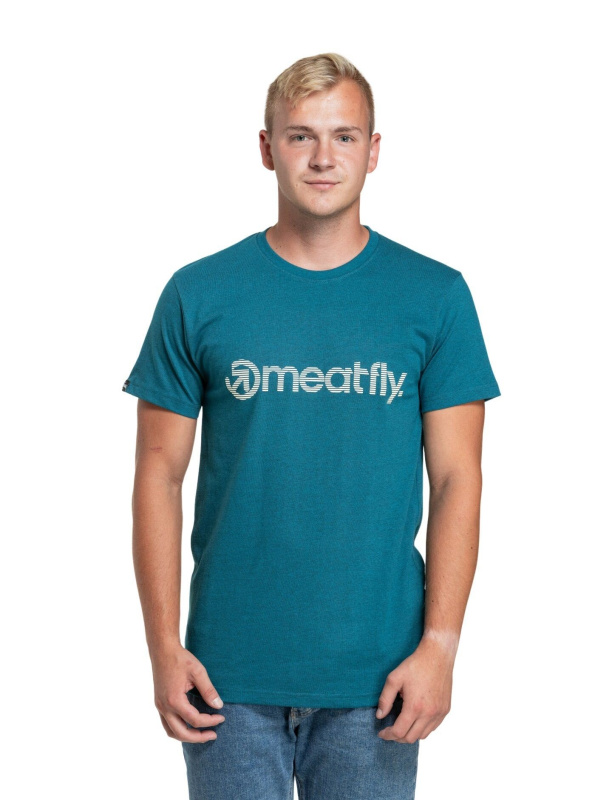 Meatfly pánské tričko Striped Logo Petrol Heather | Modrá | Velikost M