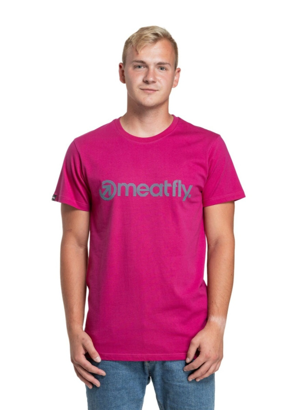 Meatfly pánské tričko Striped Logo Magenta | Růžová | Velikost S | 100% bavlna