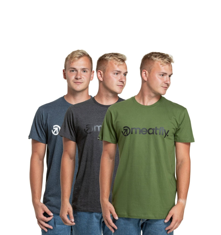 Meatfly balení pánských triček MF Logo Multipack Charcoal Heather/Olive/Navy Heather | Šedá | Velikost M