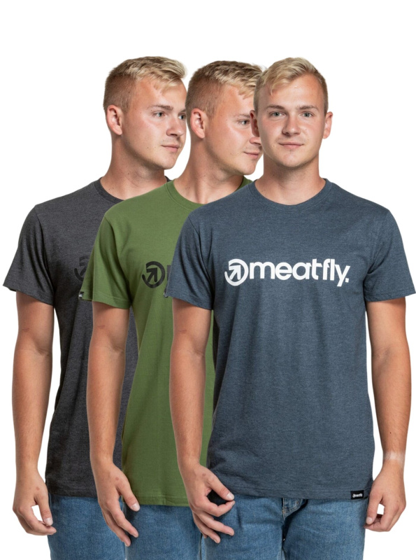 Meatfly balení pánských triček MF Logo Multipack Charcoal Heather/Olive/Navy Heather | Šedá | Velikost XXXL