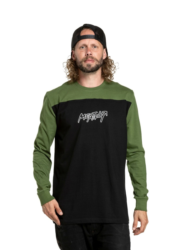 Meatfly pánské tričko s dlouhým rukávem Judgement Olive/Black | Zelená | Velikost XL | 100% bavlna