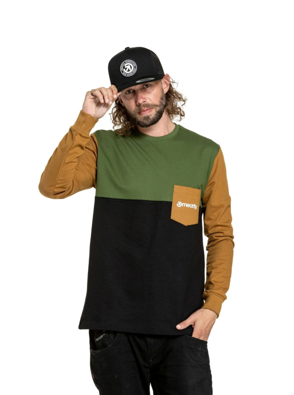 Meatfly pánské tričko s dlouhým rukávem Harvey Olive/Gold Brown | Hnědá | Velikost XXL | 100% bavlna