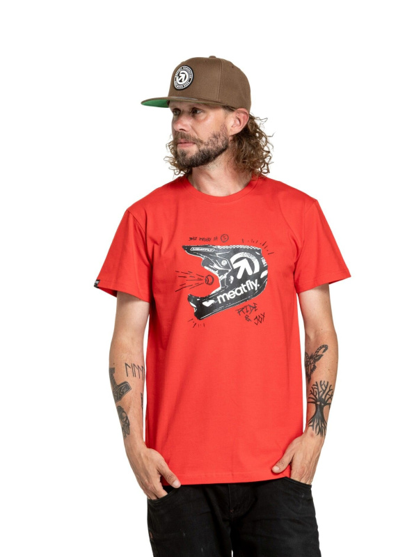 Meatfly pánské tričko Fullface Bright Red | Červená | Velikost XXL | 100% bavlna