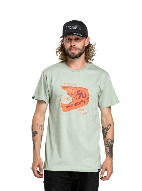 Meatfly pánské tričko Fullface Mossy Green | Zelená | Velikost L | 100% bavlna