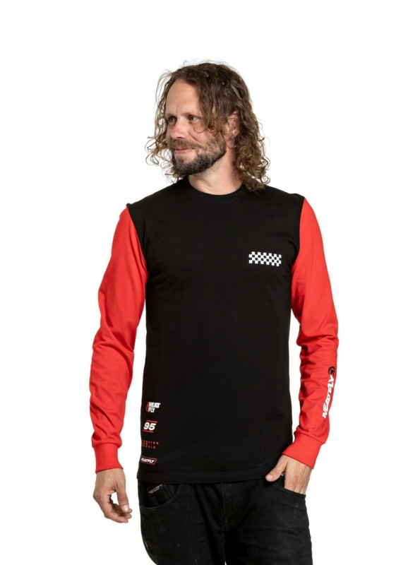 Meatfly pánské tričko s dlouhým rukávem Appex Bright Red/Black | Červená | Velikost XXL | 100% bavlna