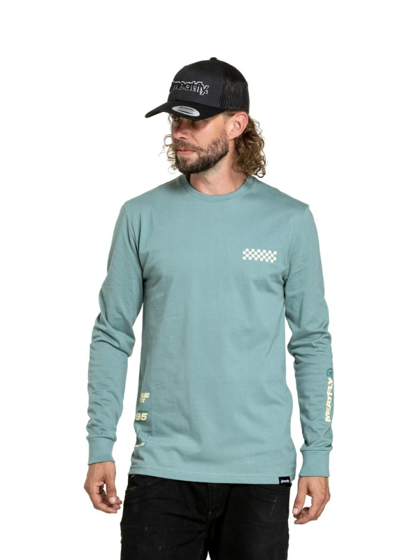 Meatfly pánské tričko s dlouhým rukávem Appex Dusty Mint | Modrá | Velikost XXL | 100% bavlna