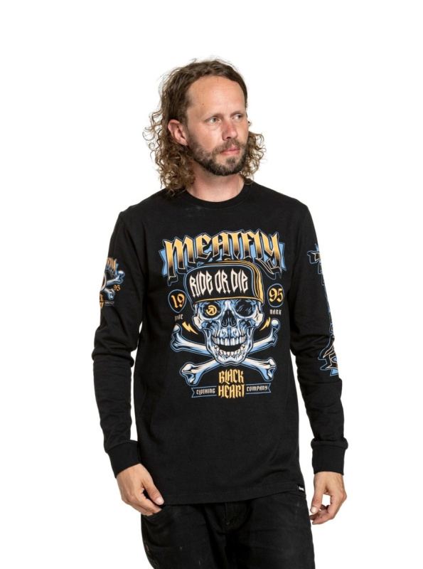 Meatfly pánské tričko s dlouhým rukávem Crossbones Black | Černá | Velikost XXL | 100% bavlna