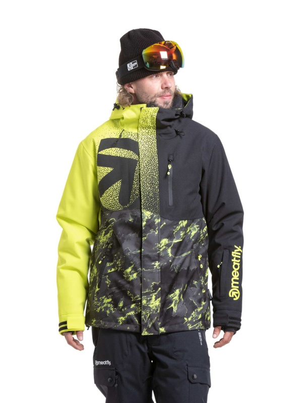 Meatfly pánská SNB & SKI bunda Shader Acid Lime Mossy | Černá | Velikost XS