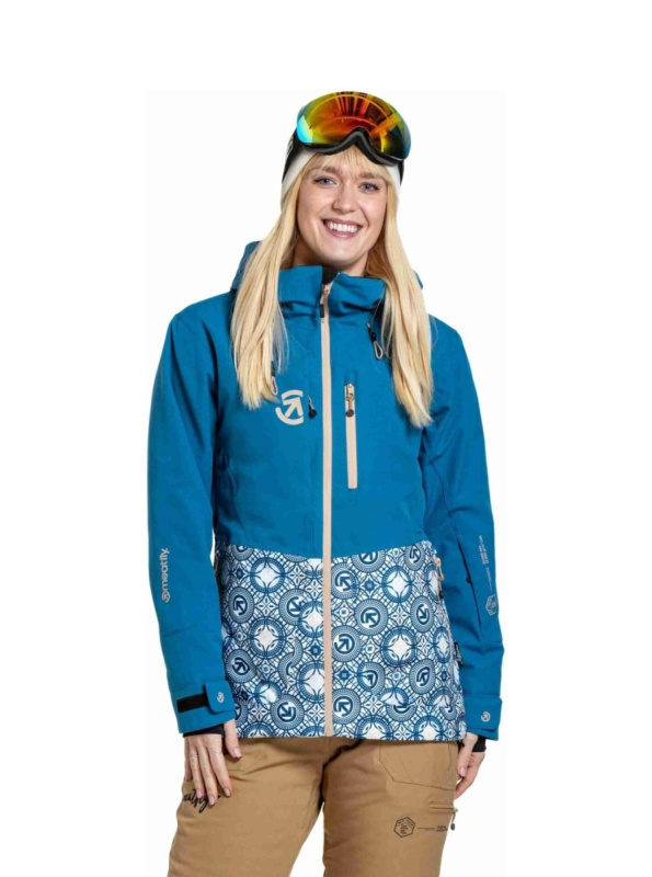 Meatfly dámská SNB & SKI bunda Gaia Mosaic / Blue | Bílá | Velikost M