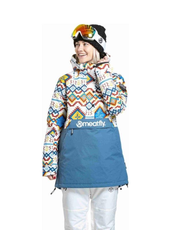 Meatfly dámská SNB & SKI bunda Aiko White Jones / Slate Blue | Bílá | Velikost L