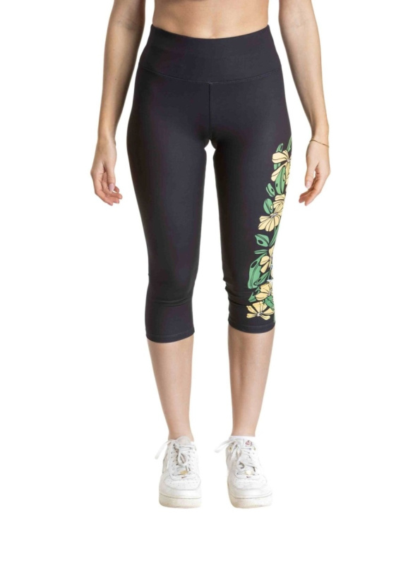 Meatfly dámské legíny Edna Yellow Flowers | Černá | Velikost XL