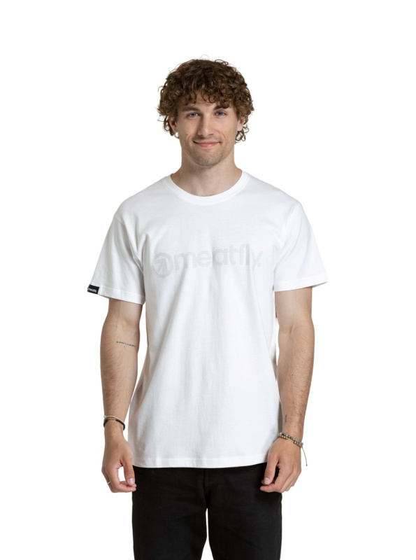 Meatfly pánské tričko Striped Logo White | Bílá | Velikost XXXL | 100% bavlna