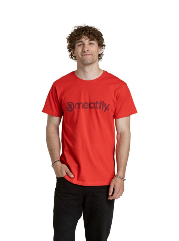 Meatfly pánské tričko Striped Logo Bright Red | Červená | Velikost M | 100% bavlna