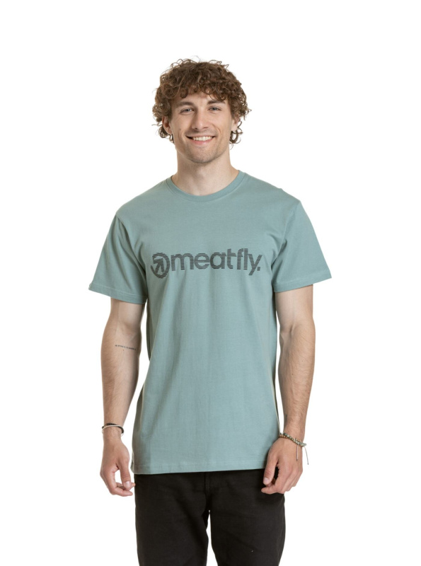 Meatfly pánské tričko Striped Logo Dusty Mint | Modrá | Velikost XXXL | 100% bavlna