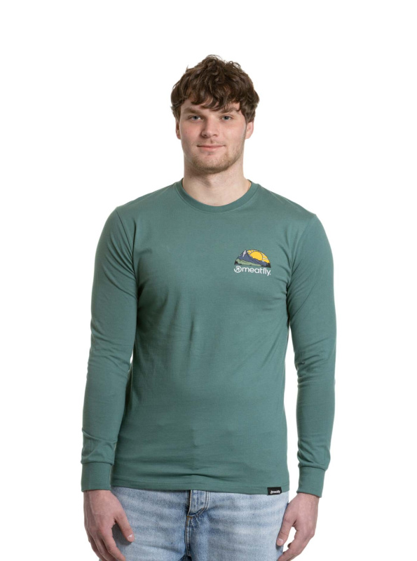 Meatfly pánské tričko s dlouhým rukávem Julien Teal Green Mountains | Zelená | Velikost S | 100% bavlna