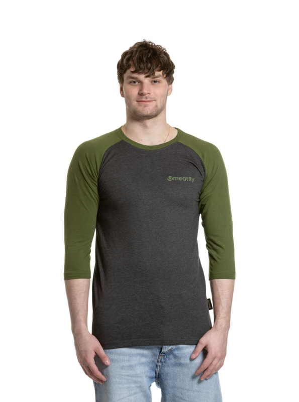 Meatfly pánské tričko s dlouhým rukávem Reagan Raglan Olive / Charcoal Heather | Šedá | Velikost XXL | 100% bavlna