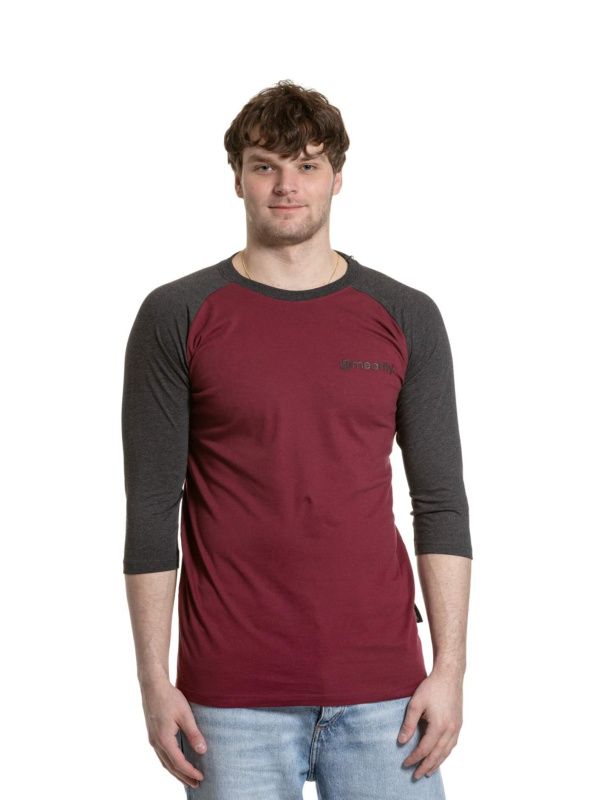 Meatfly pánské tričko s dlouhým rukávem Reagan Raglan Dark Wine / Charcoal Heather | Šedá | Velikost S | 100% bavlna