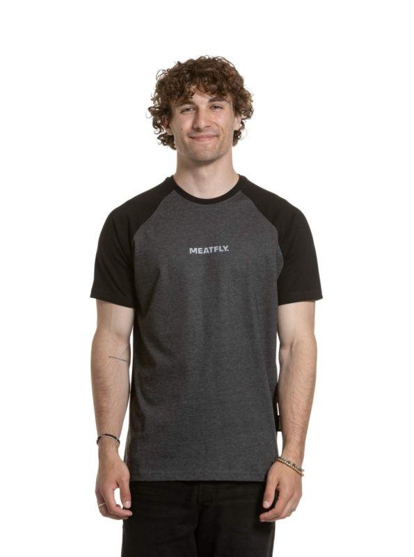 Meatfly pánské tričko Ozzy Raglan Charcoal Heather / Black | Černá | Velikost XXL