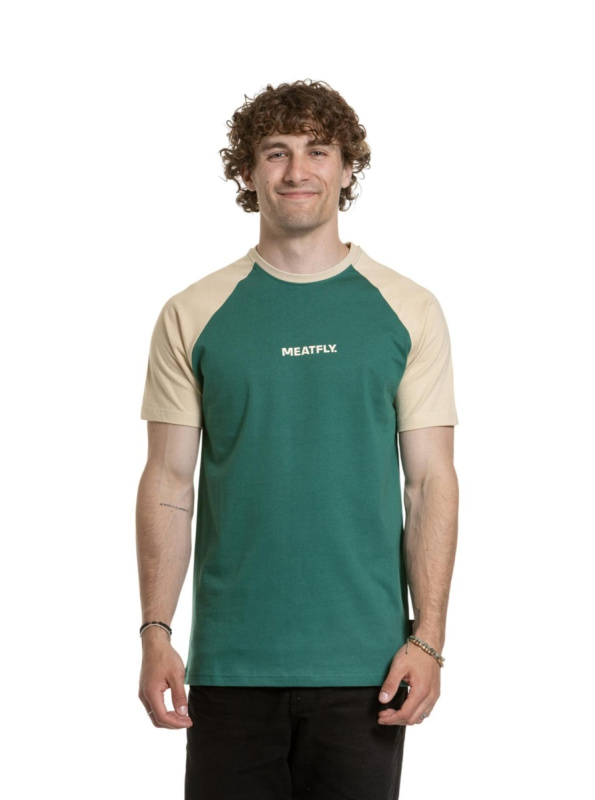 Meatfly pánské tričko Ozzy Raglan Forest Green / Sand | Písková | Velikost L | 100% bavlna