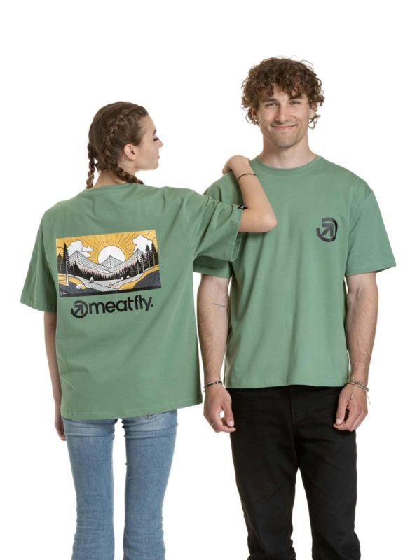 Meatfly unisex tričko Cachuma Hedge Green Mountains | Zelená | Velikost M/L | 100% bavlna