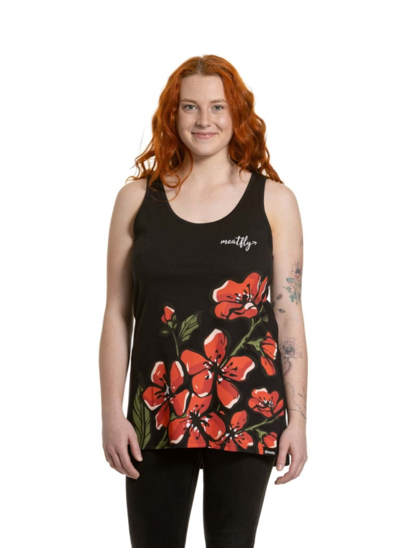 Meatfly dámské tílko Zoe Red Flowers | Černá | Velikost XS | 100% bavlna