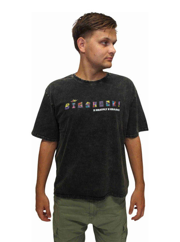 Meatfly unisex tričko Big Shock Krajdos Black Acid Wash | Černá | Velikost L/XL | 100% bavlna